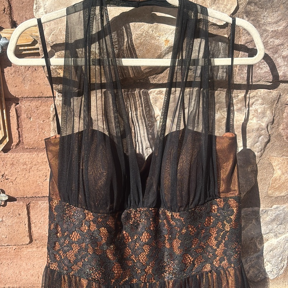 Betsy & Adam Dress Lace Tulle Halter Formal Size 16 Whimsigoth Dark Romantic 90s - Picture 2 of 10